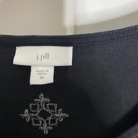 J. Jill V neck pullover tunic blouse black 3/4 sleeve cotton/tencel  3X - Picture 4 of 7